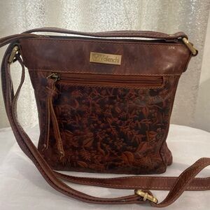 Floral Embossed Brown Crossbody Bag